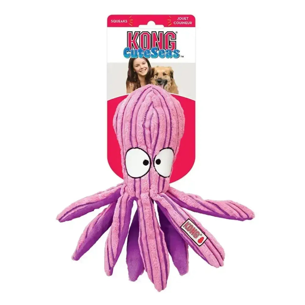 Pink and purple ribbed plush kong cuteseas octopus toy with white eyes perfect for snuggling and playtime
