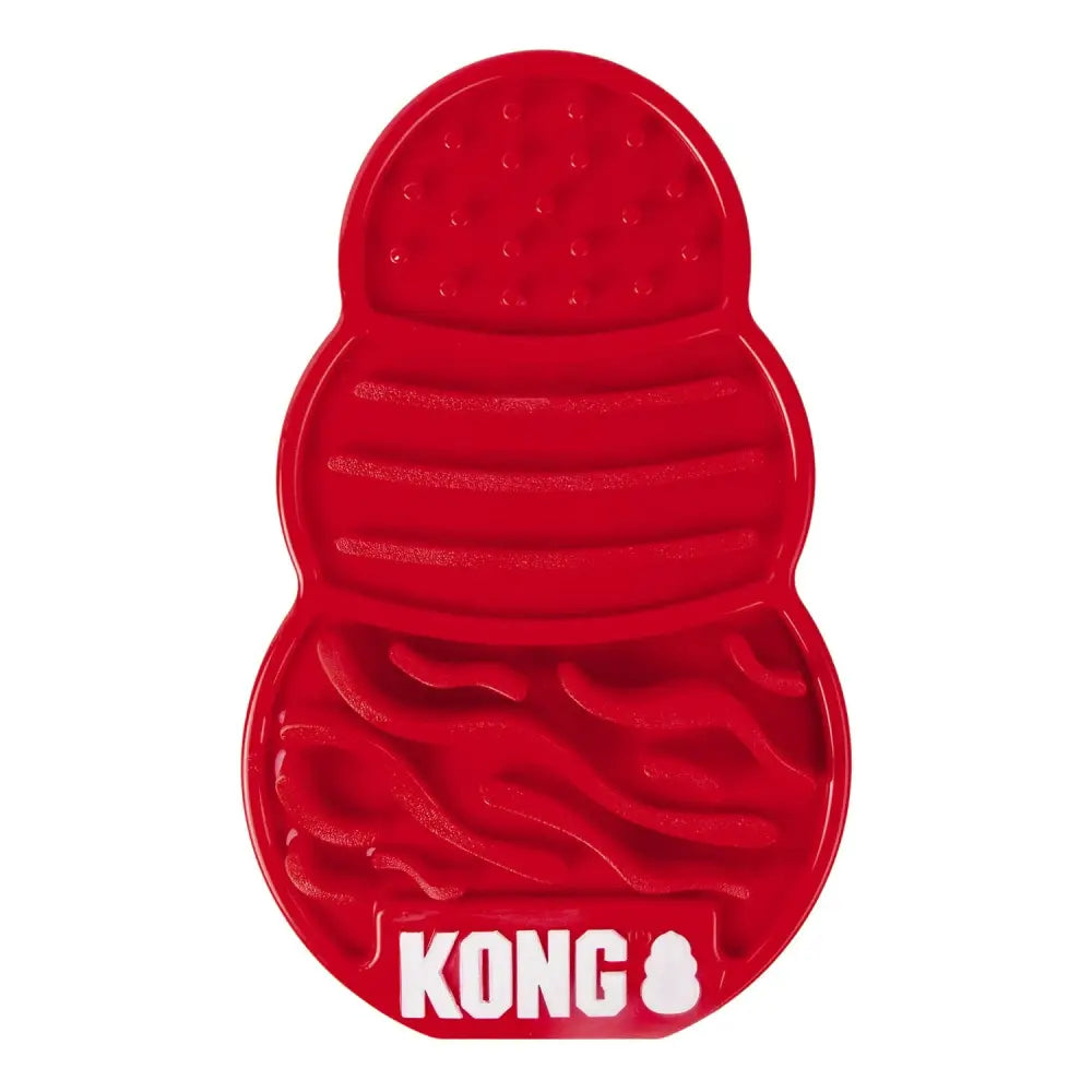 Red kong dog toy kong licks with textured segmented design and suction cups for licking releases endorphins