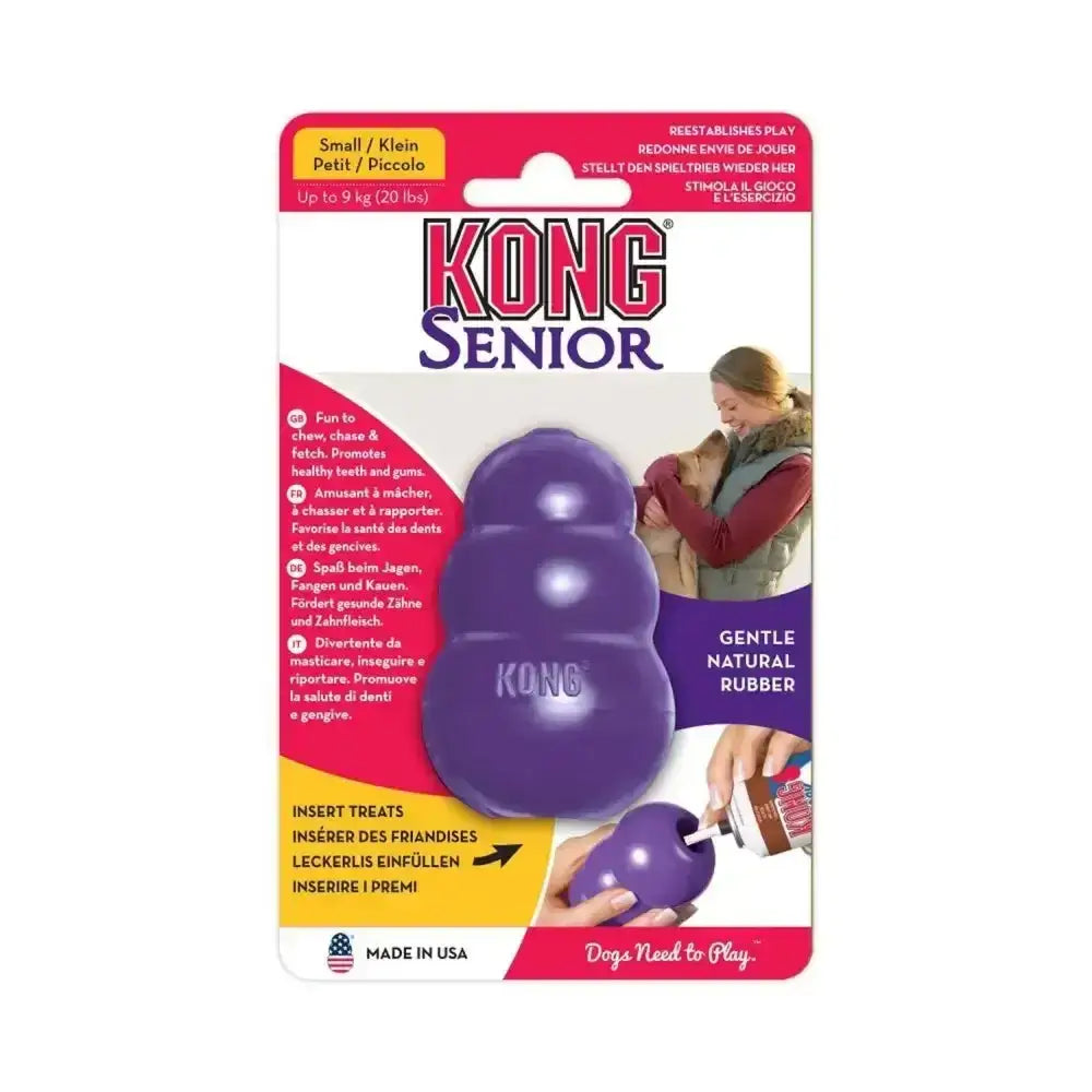 Purple kong senior dog toy made of gentle natural rubber perfect for aging dogs chewing needs
