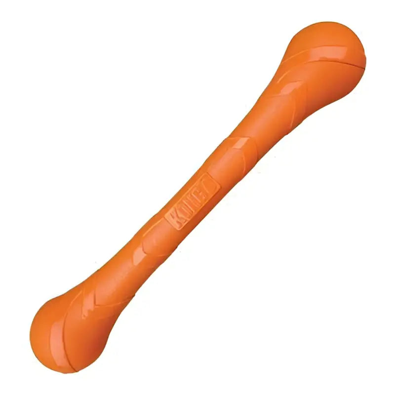 Bright orange kong squeakstix durable plastic dog chew toy with dual squeaker zones and rounded edges for tough play