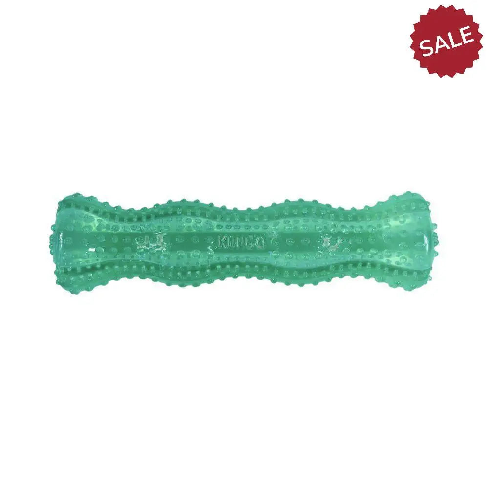 Teal translucent kong squeezz dental stick medium with bumpy textured surface for dog chew and dental care