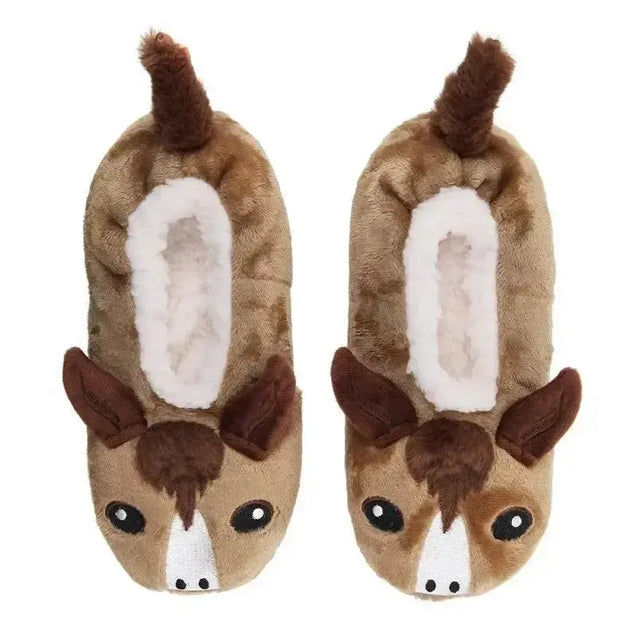 Wild Feed Fluffy Horse Footsie Slippers 4 - 8 Riding Socks