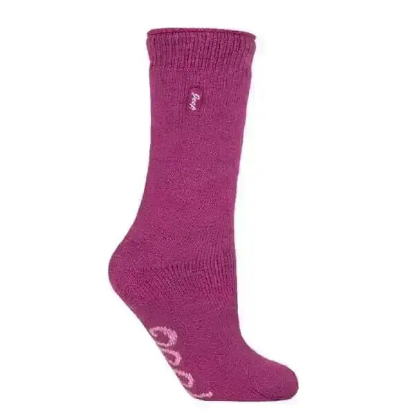 Magenta ladies jeep renegade thermal boot socks with ribbed cuff white branding and smooth toe seams one size 4 to 8