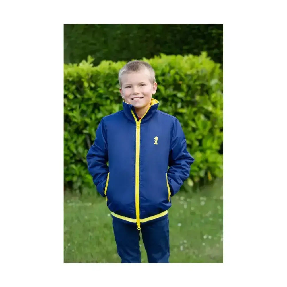 Blue and yellow lancelot blouson padded blouson jacket with feather free filling and embroidered logo on chest