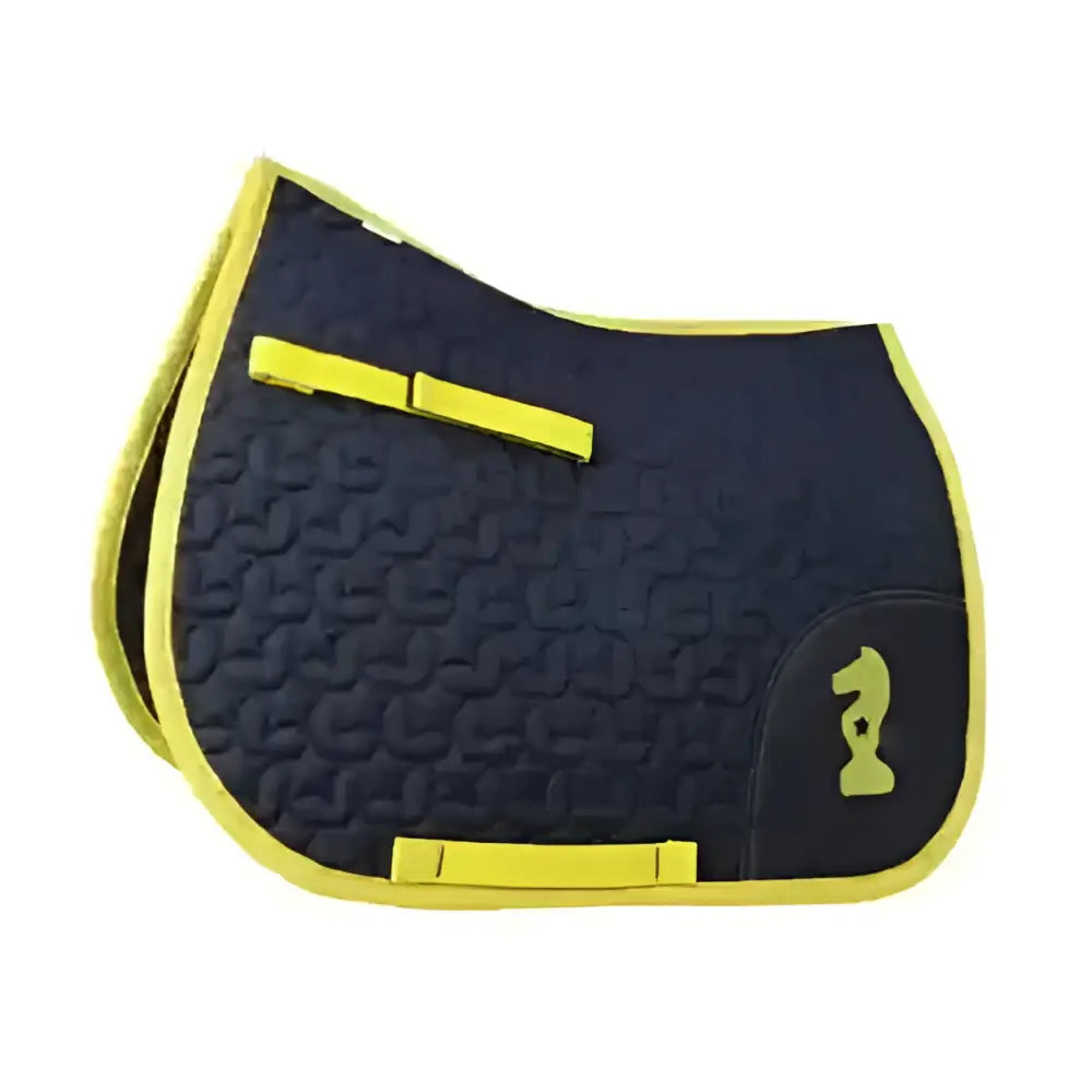 Navy star quilted lancelot saddle pad by little knight with contrasting yellow stitching and embroidered logo detail