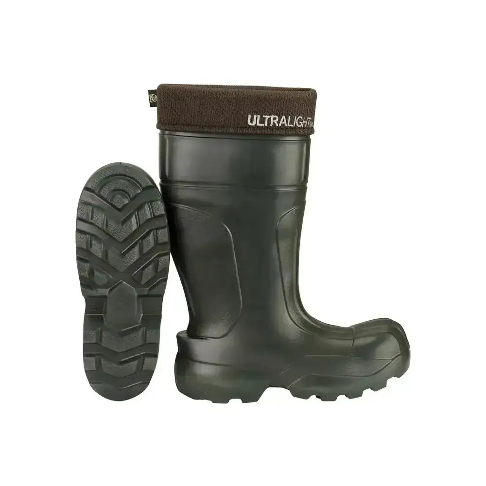 Dark green lbc ultralight prx3 rubber boot with brown fleece-lined cuff and hoof-proof ultralight design