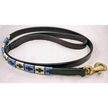Leather Polo Dog Collar Lead Small Turquoise / Beige / Navy Saddlery Trade Services Dog Barnstaple Equestrian Supplies