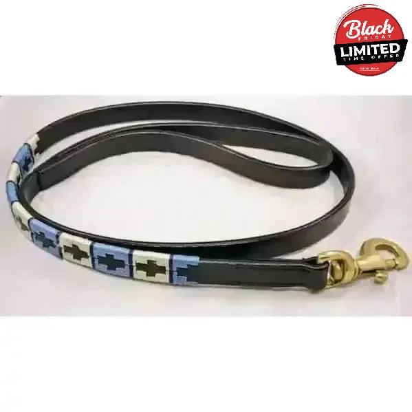 Leather Polo Dog Collar Lead Small Turquoise / Beige / Navy Dog Collars