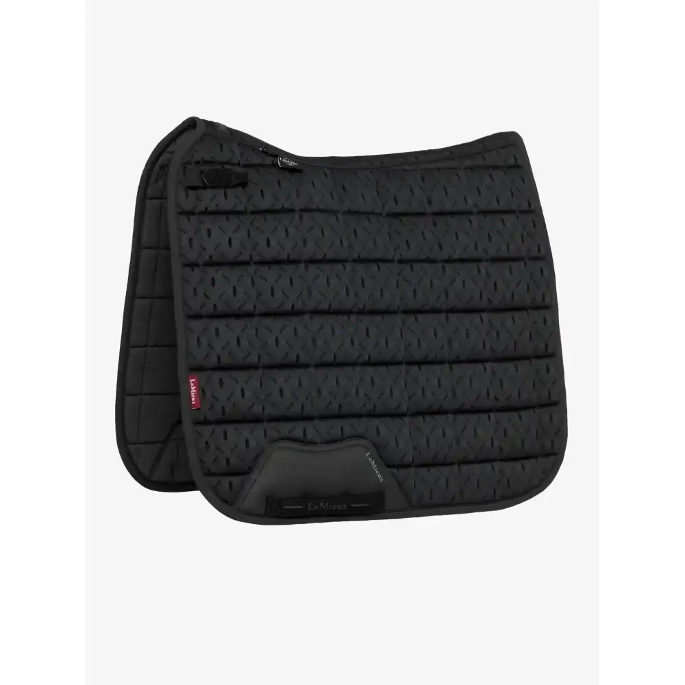 Black quilted lemieux 3d mesh dressage square black saddle pad with perforated max airflow design and branded logo