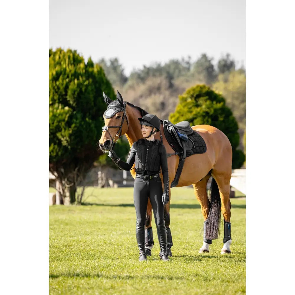 Black lemieux 3d mesh eurojump square black equestrian helmet with subtle texture and adjustable strap for maximum airflow