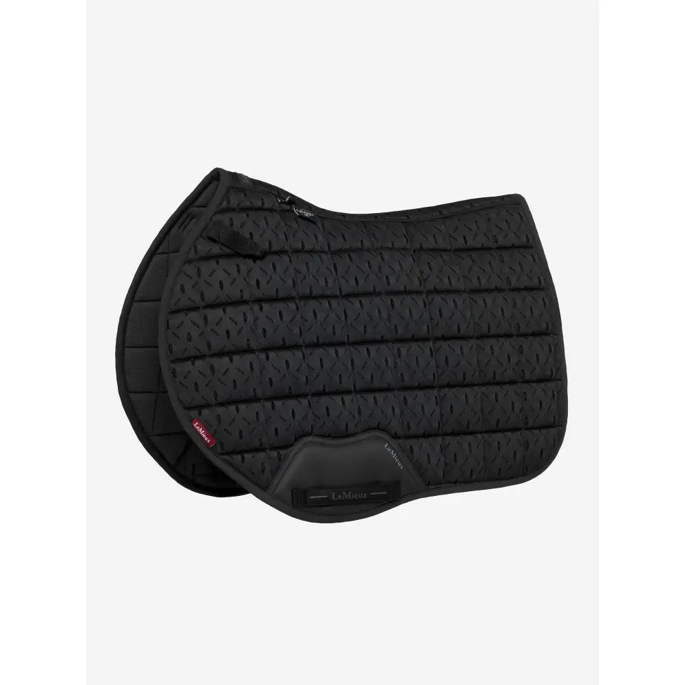 Black quilted lemieux 3d mesh eurojump square black saddle pad with diamond pattern and maximum airflow design
