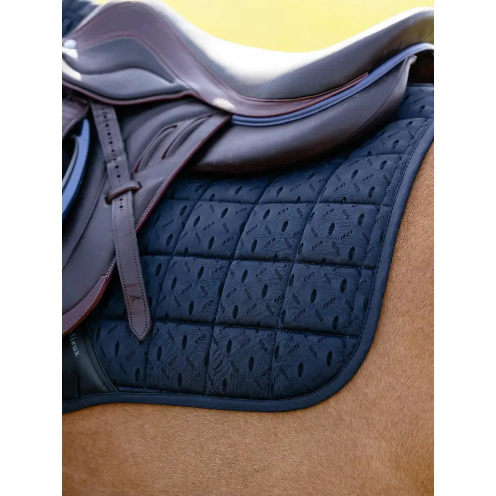 Dark blue lemieux 3d mesh eurojump square navy saddle pad with diamond quilting and maximum airflow perforations