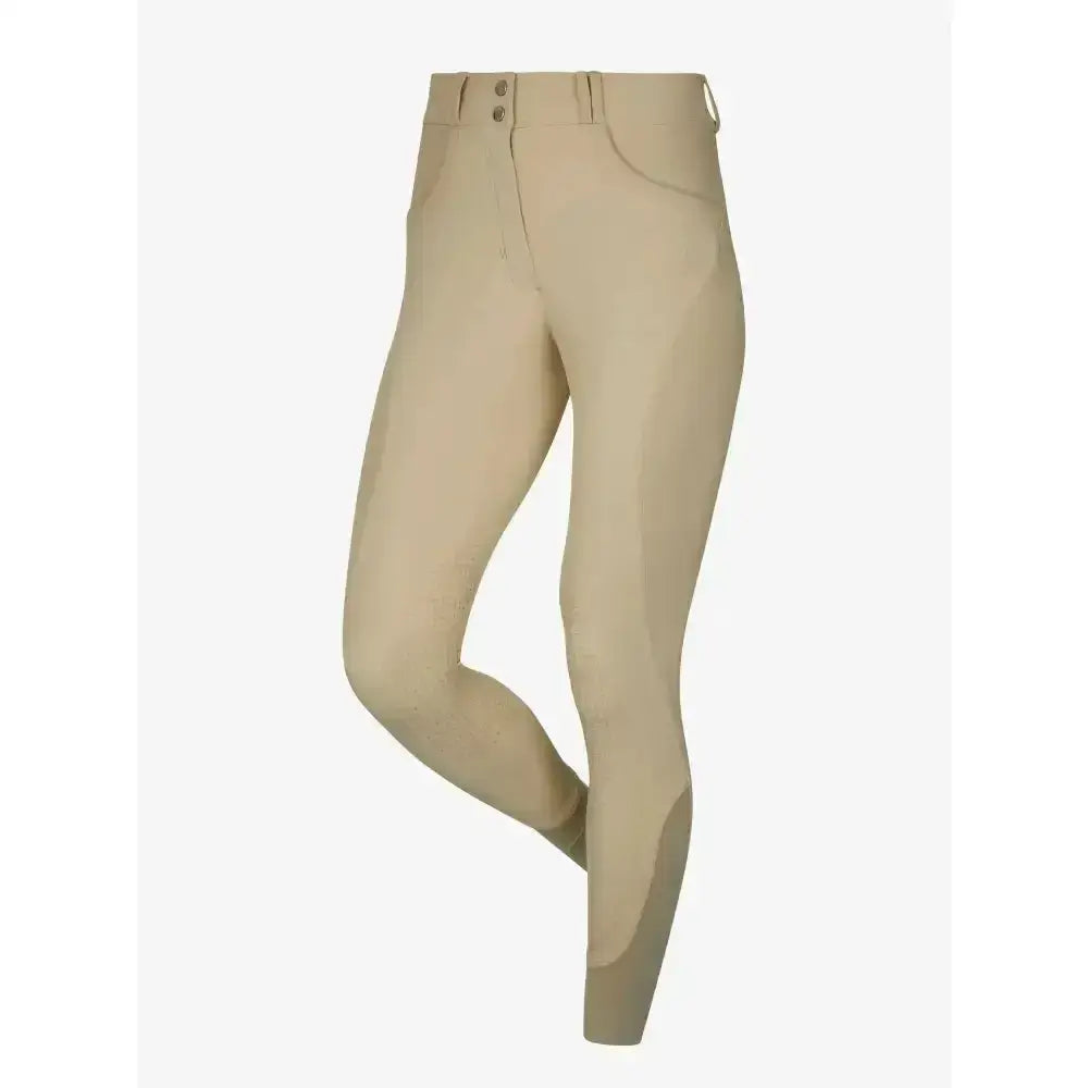 Beige lemieux amara ii breech riding pants with buttoned waistband and bestselling amara knee grip panels