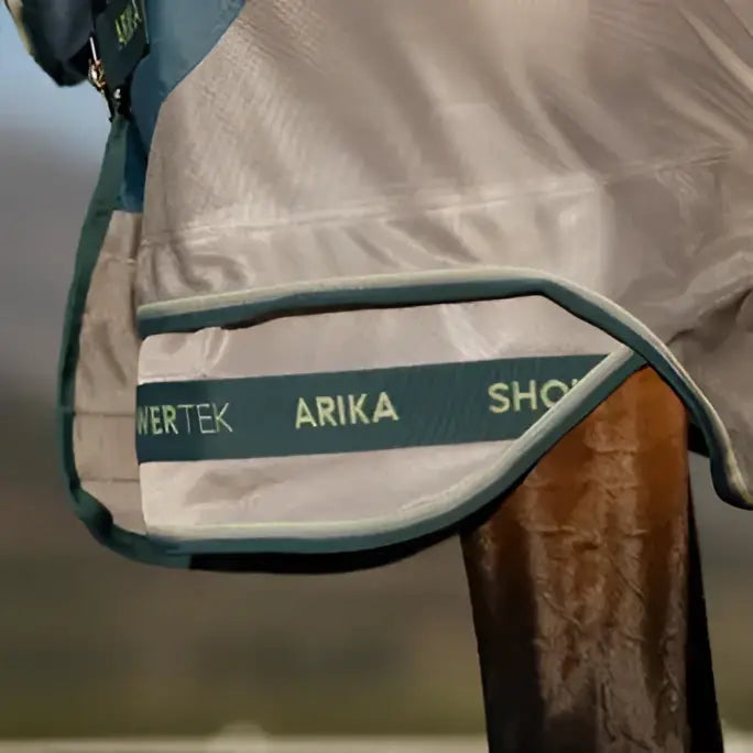 Lemieux arika camo shower-tek fly rug jungle in gray and teal with durable fabric and reinforced stitching edges