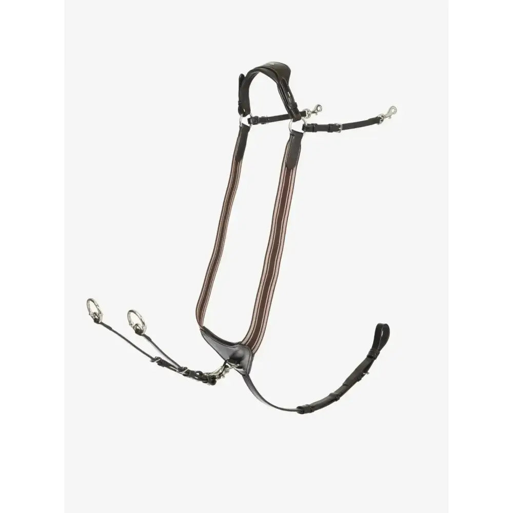 Black leather lemieux arika elasticated breastplate with brown and white striped soft leather pad straps