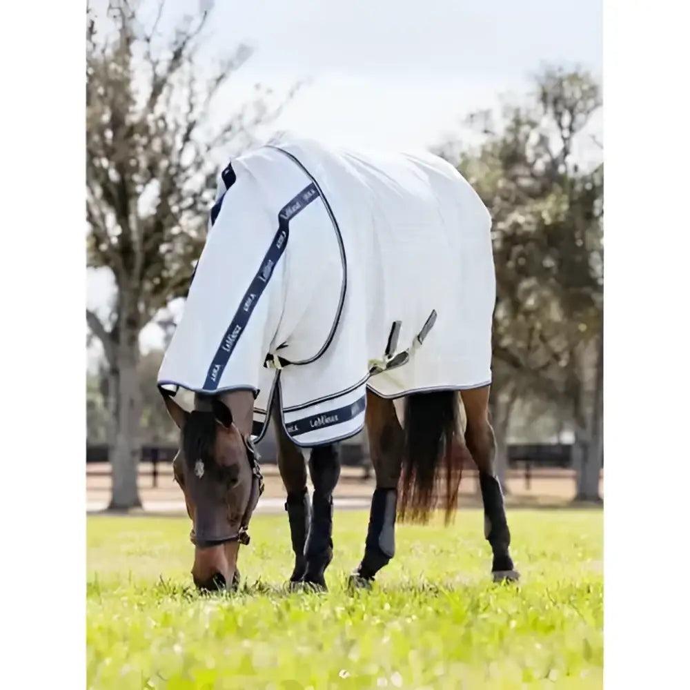 White lemieux arika field rug with navy blue trim and lohmann branding along edges perfect as a field rug white