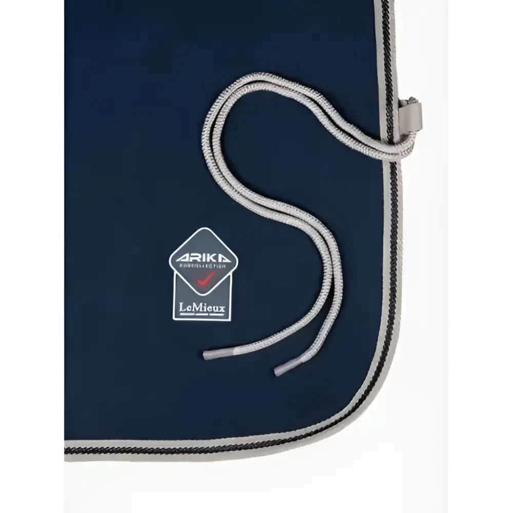 Navy blue lemieux arika jersey fleece rug with gray rope handle and practical textured lining for cozy warmth
