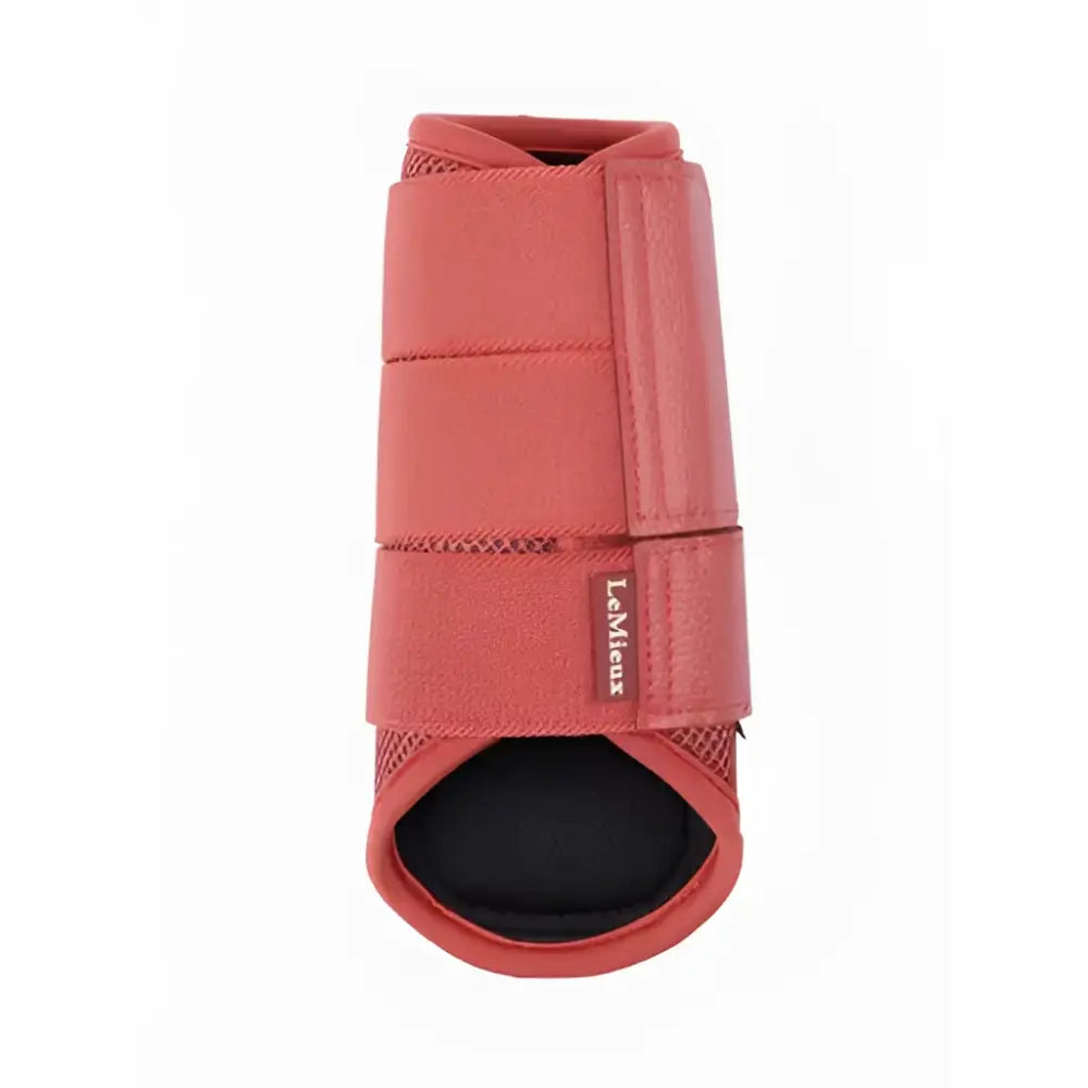 Red leather lemieux arika mesh brushing boots cranberry with black mesh and padded interior to protect horse hooves