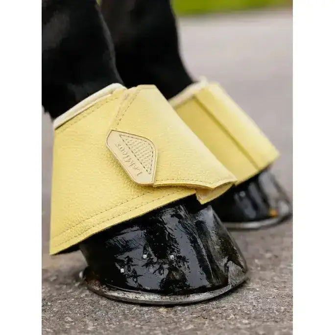 Yellow leather lemieux arika reach boots mimosa with subtle textured patch and stitched edges