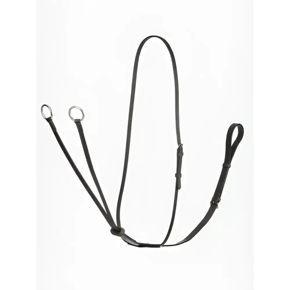 Black leather lemieux arika running martingale strap with silver buckles designed for horse’s comfort and control