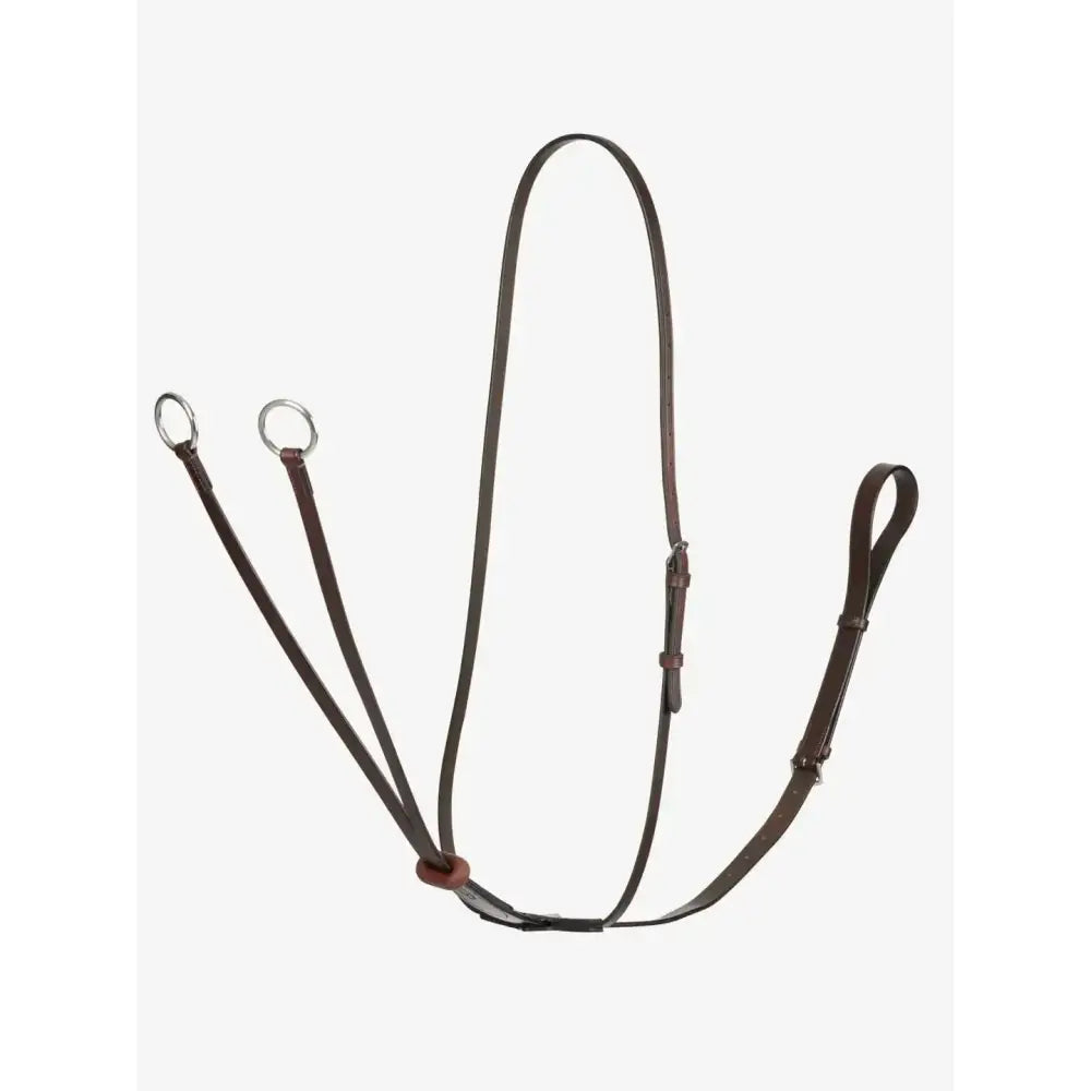 Brown leather lemieux arika running martingale with silver rings and adjustable straps for horse comfort in havana silver