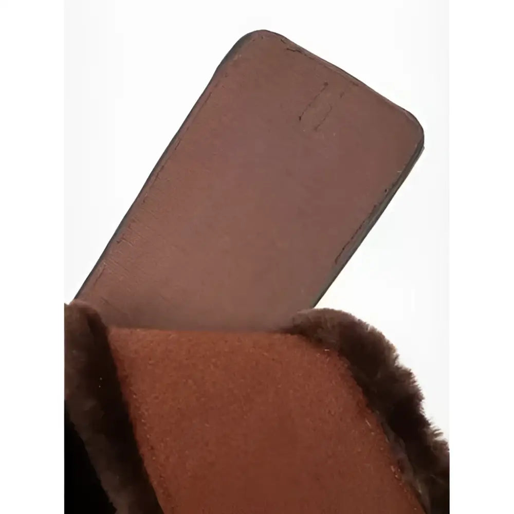 Brown shearling-lined bootie with textured leather and plush dark brown fur trim from lemieux arika simuwool contoured short stud