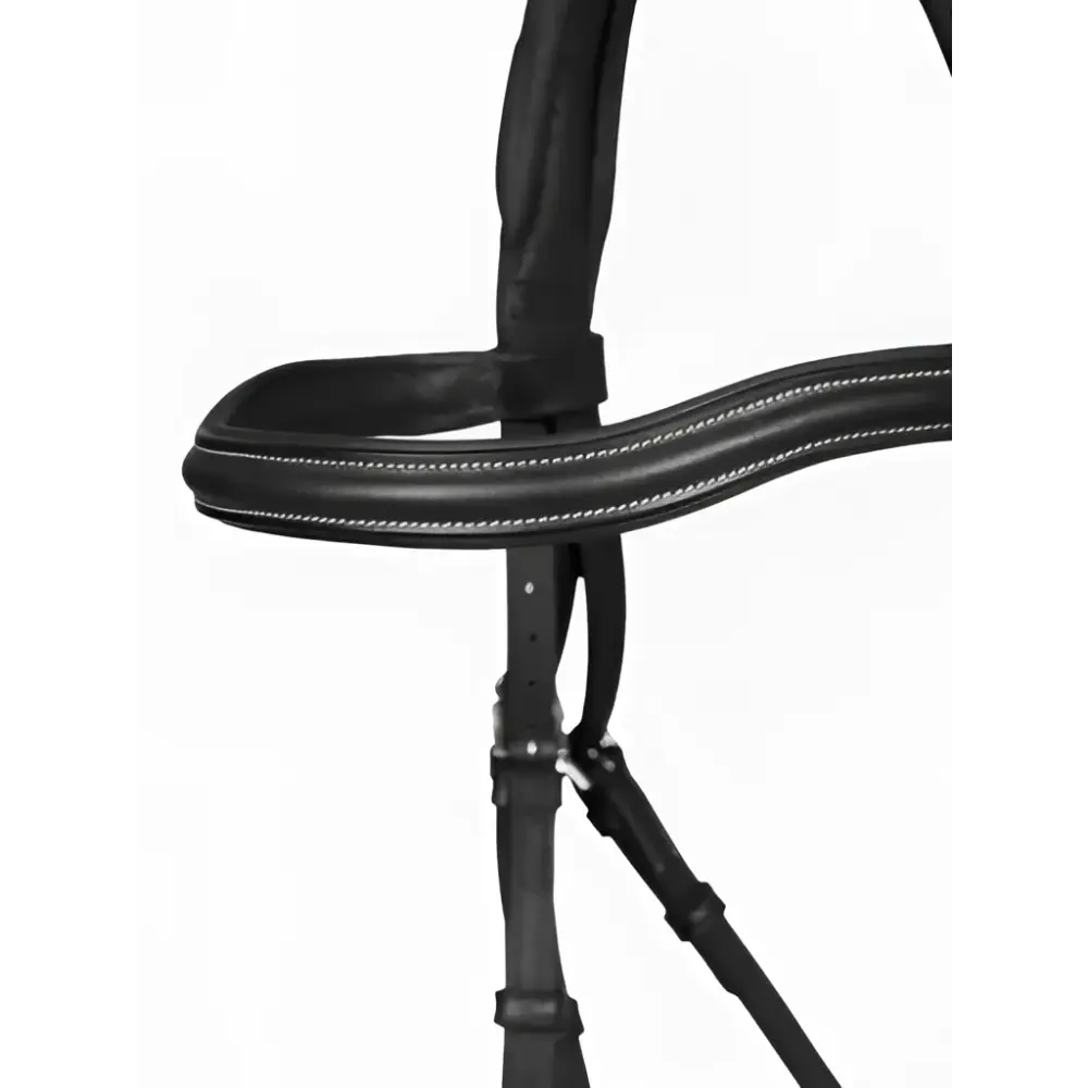 Black leather LeMieux arika split noseband bridle with white stitching on browband for stylish riding use