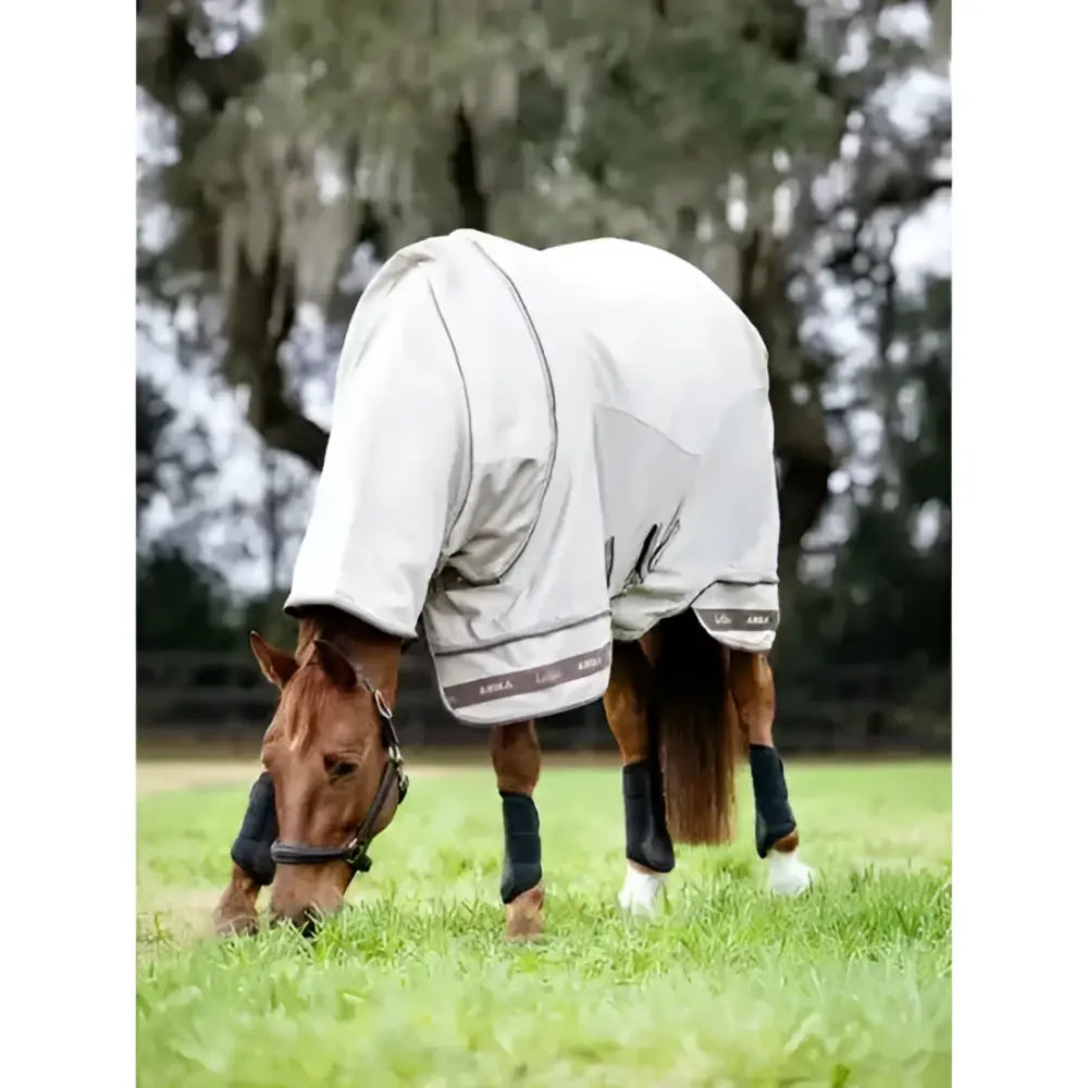 A light gray lemieux arika sunstopper summer fly sheet with black trim and subtle logo designed for comfort and protection