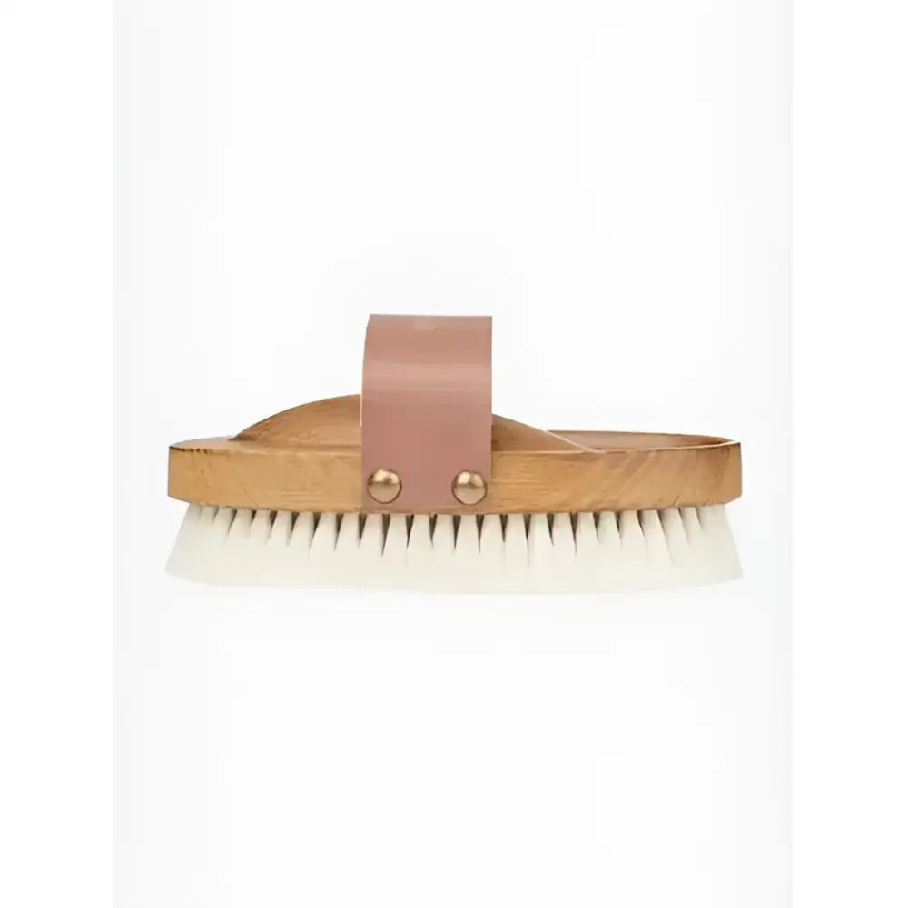 Wooden lemieux artisan soft goats hair brush with rose gold handle and white soft goats hair bristles brown