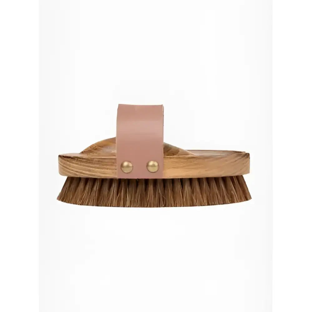 A lemieux artisan soft speckled brush brown with wooden handle natural anti static horsehair bristles and pink strap