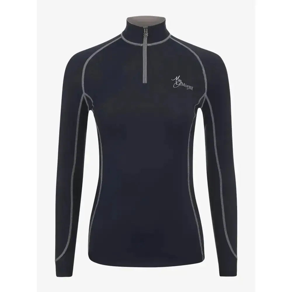 Black lemieux base layer rider top with quarter zip gray stitching and subtle chest logo perfect for matching heaven
