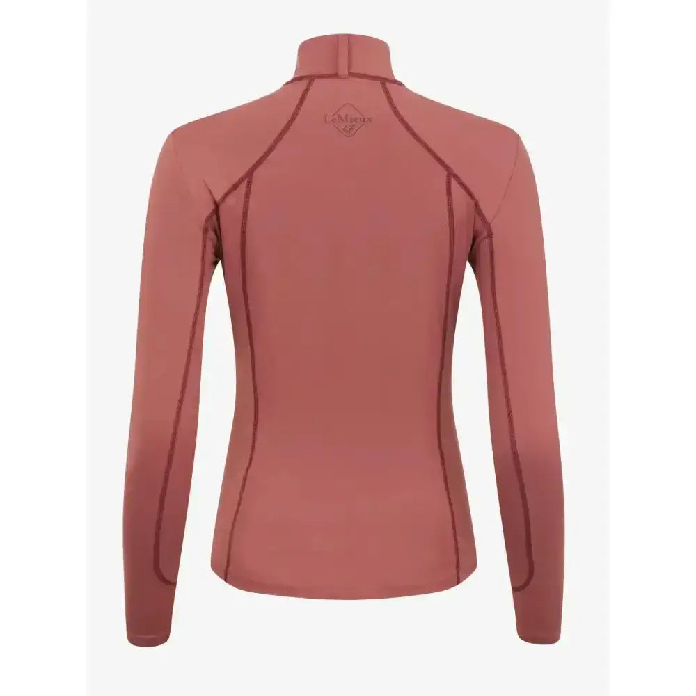 A lemieux base layer orchid dusty rose long sleeve rash guard with dark red seams for unrestricted comfort