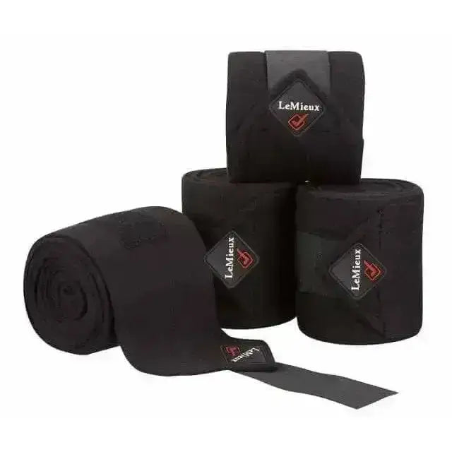 Lemiuex black classic polo bandages in soft black fabric with subtle branding on each roll for improved luxury use