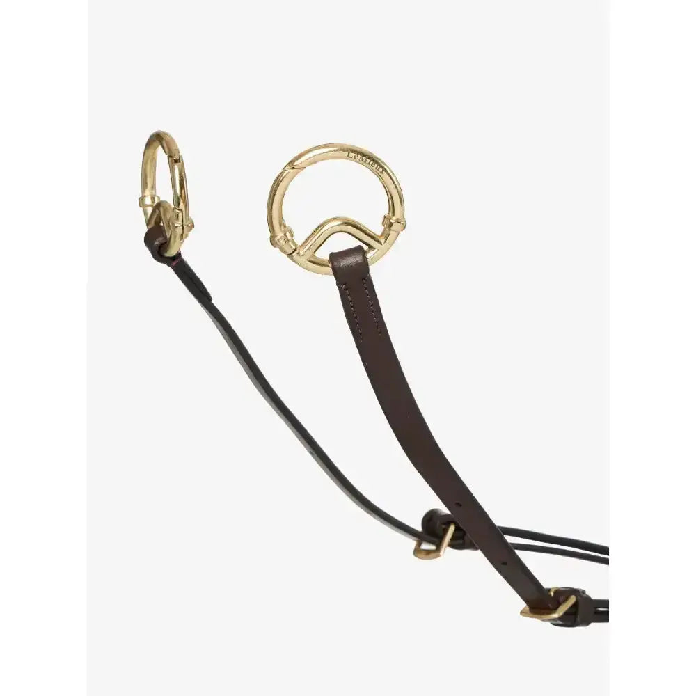Brown leather lemieux breastplate d ring attachment with gold hardware designed for martingale attachment and elasticated neck straps