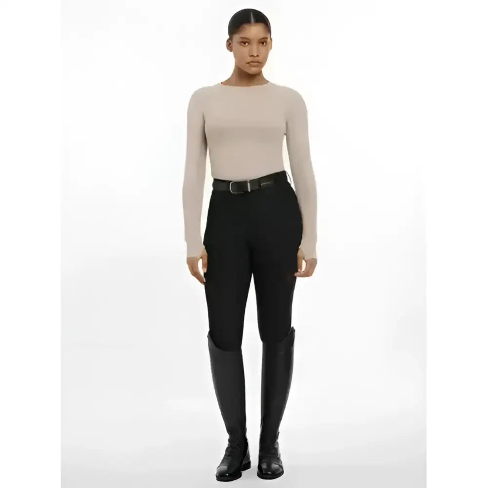 A sleek lemieux britney seamless almond long sleeve top with a ribbed texture and round neckline