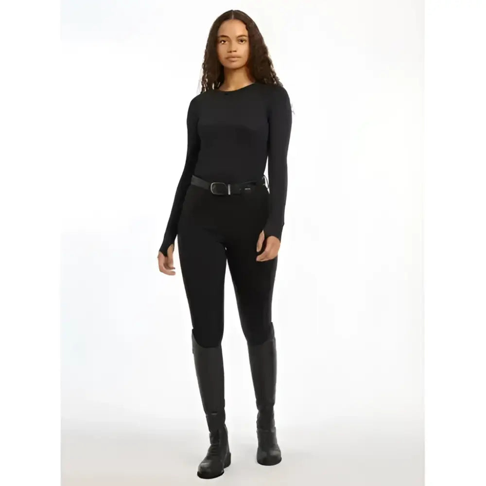 Black lemieux britney seamless long sleeve top with round neckline and ribbed cuffs for a sleek fitted look