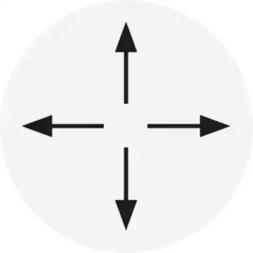 Black arrows pointing in four directions on a white circle showing the lemieux bug relief full mask lagoon design detail