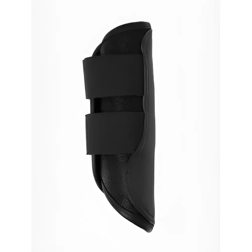 Black lemieux capella leather brushing boots with two velcro straps and padded textured interior for hoof protection