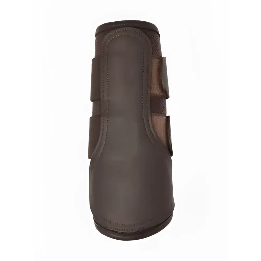 Brown lemieux capella leather brushing boots with adjustable straps and textured panel for horse protection