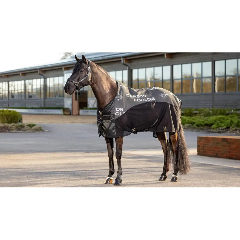 Black lemieux carbon cooler horse blanket with nanofibre carbon technology for regulating muscle temperature
