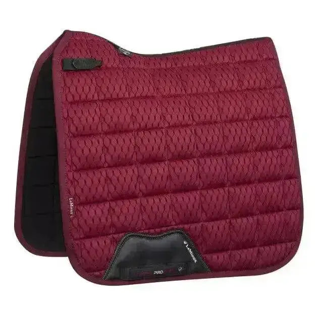 Maroon lemieux carbon mesh dressage square quilted saddle pad with black trim and branded patch