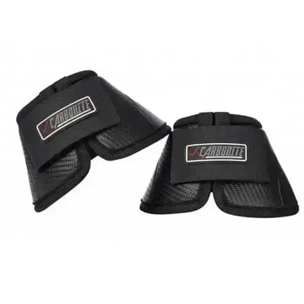 Black lemieux carbonite over reach boots with strong ballistic outer and carbon-fiber textured design and logo patches