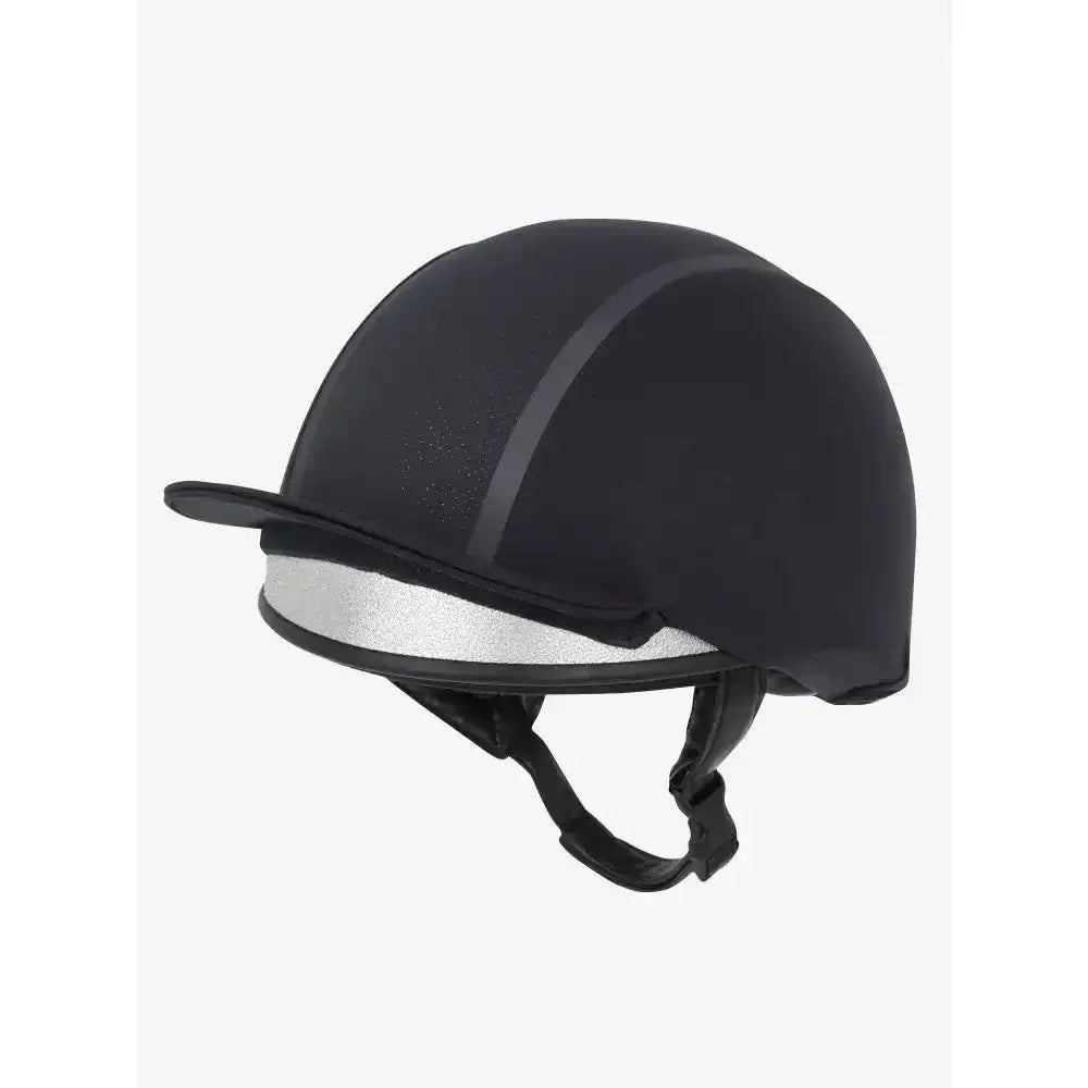 Black lemieux carmine hat silk navy equestrian helmet with sleek surface and reflective silver brim band
