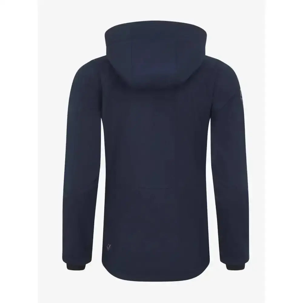 Dark navy blue lemieux celine soft shell jacket with hood sleek modern design and subtle logo on lower left side