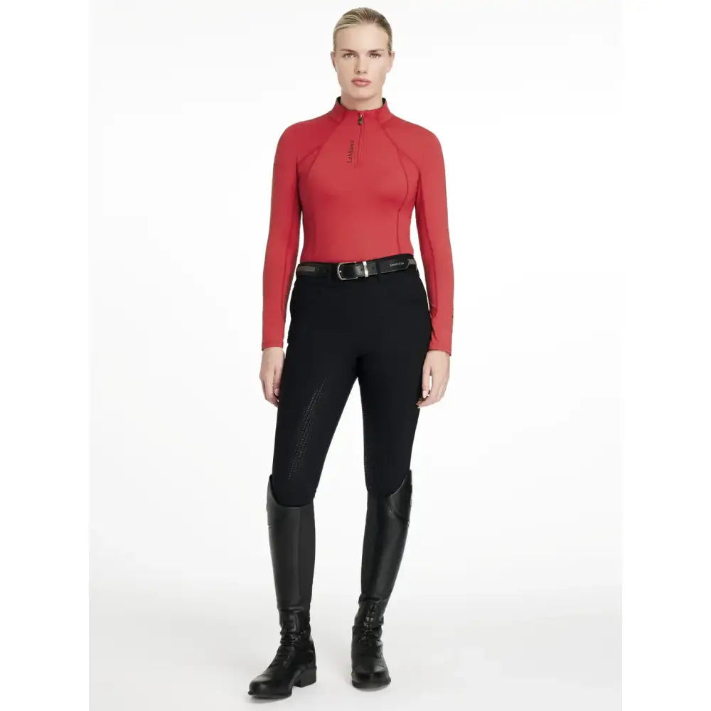 Red long-sleeved lemieux classique base layer chilli with quarter-zip neckline and subtle seam detailing