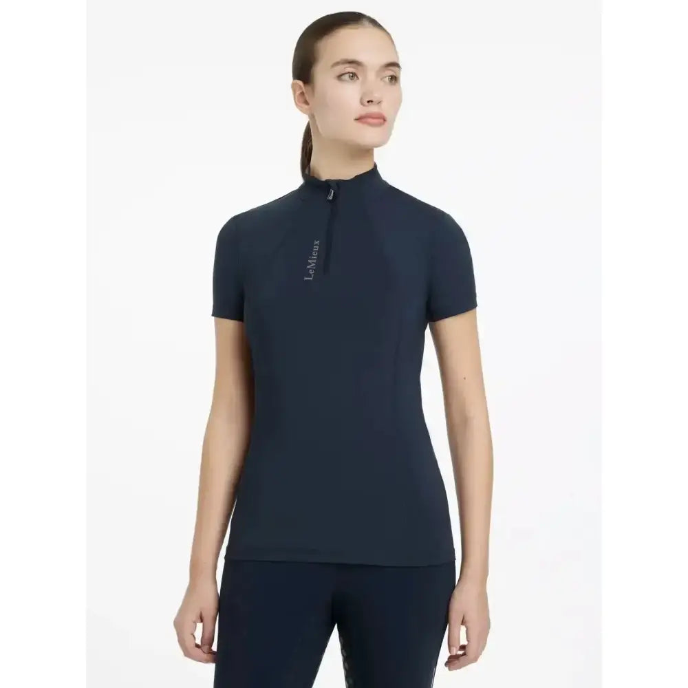 Navy blue lemieux classique performance top with half-zip collar and subtle logo perfect as a classic short sleeve base layer navy
