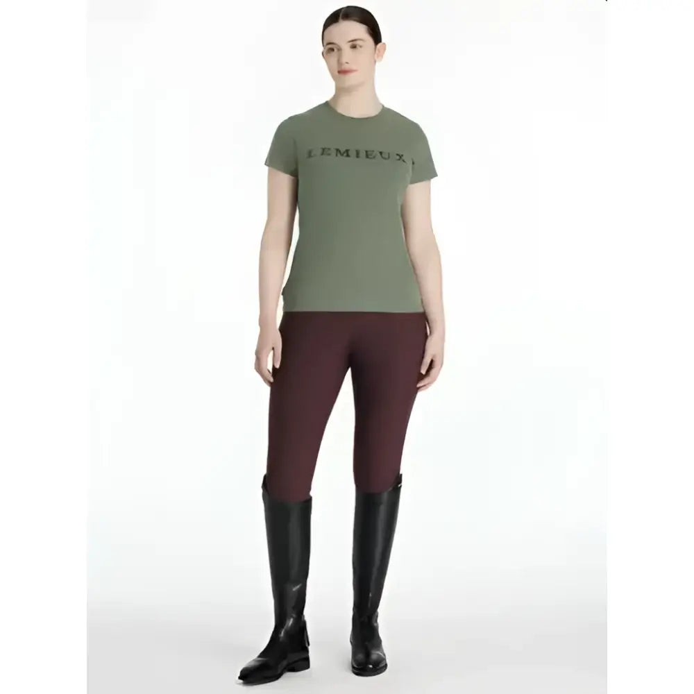 Olive green lemieux classique sparkle t-shirt with short sleeves and lemieux print across the chest
