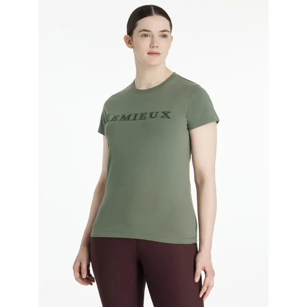 Olive green lemieux classique sparkle t-shirt with premieur print in dark gray perfect for casual wear
