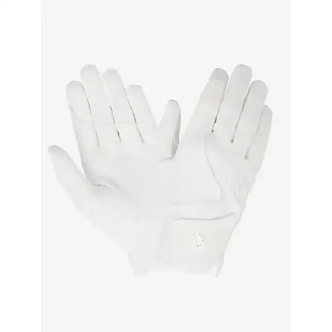A pair of lemieux close contact gloves in white with textured material and double rein grip for secure handling