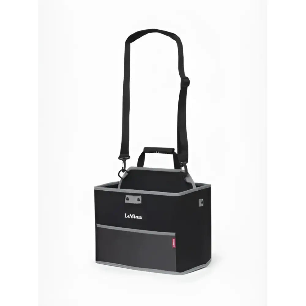Black lemieux collapsible storage tote with gray trim and sturdy shoulder strap for easy carrying